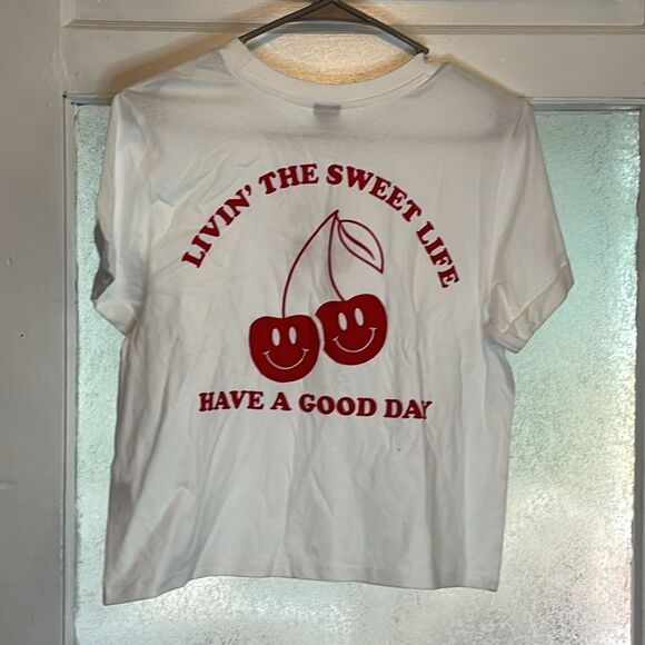 NWT Attitude Not Included Women’s White Cherry have a good day T-shirt size m - Picture 6 of 6